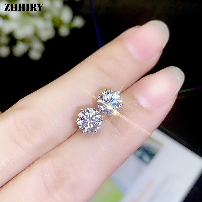 ZHHIRY 18k White Gold Real Moissanite Stud Earring Total 2ct