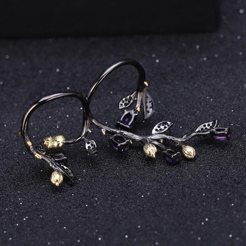 Sterling Silver Amethyst Cocktail Ring and Earrings Set for Women