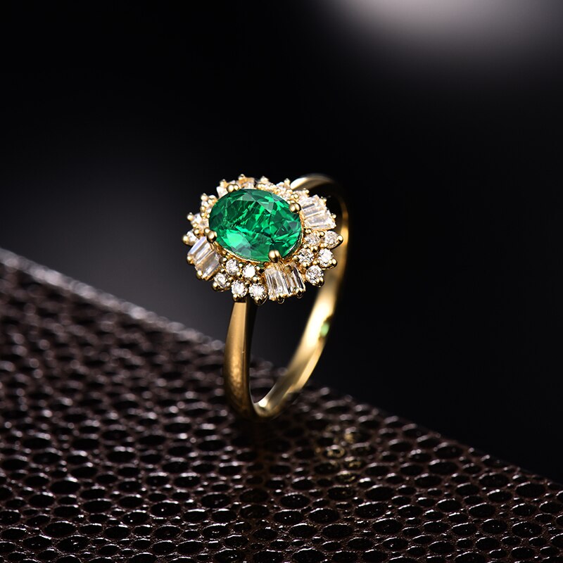 14K Yellow Gold 0.80ctw Emerald and Diamond Ring for Her