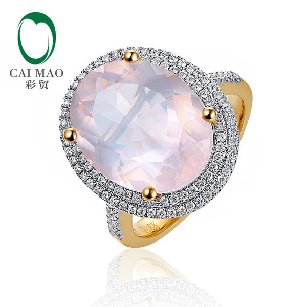 14k Multi-tone Gold Natural Pink Quartz 8.51ct Engagement Ring for Women