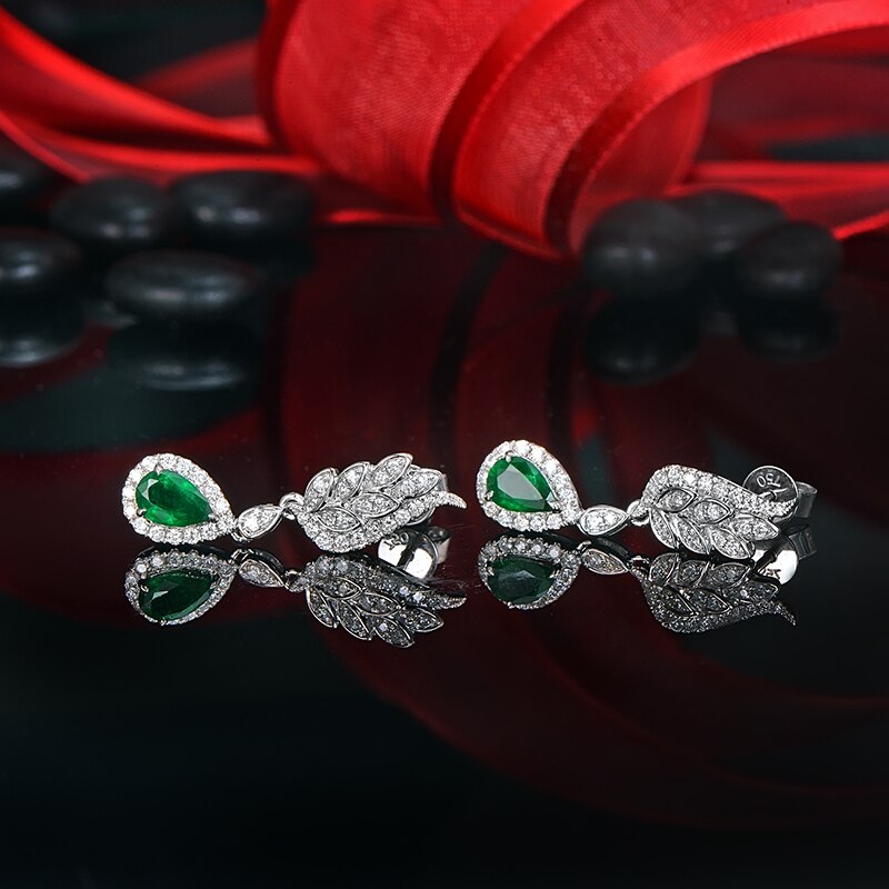 White Gold 1.21ct Emerald and Diamond Engagement Earrings for Women