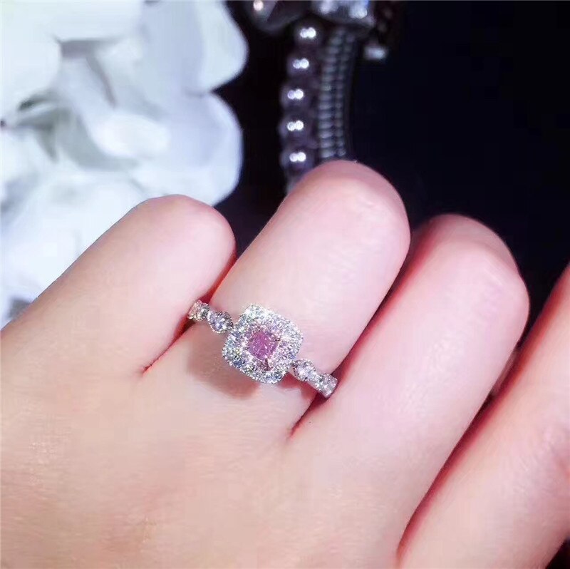 CC Charms 925 Sterling Silver Rings For Women Pink Square Bridal Wedding Jewelry Bijoux Femme Engagement Accessories CC705
