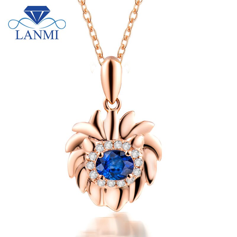 18K Rose Gold Diamond and Sapphire Pendant for Women