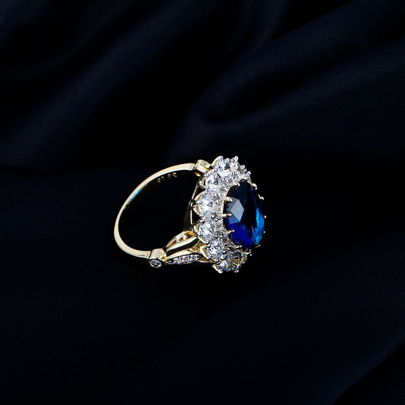 Nasiya Luxury Golden Color Ring with 13x18MM Big Oval Sapphire