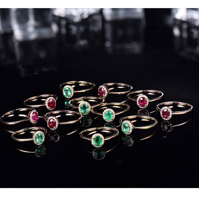 14K Yellow/Rose Gold Emerald Ruby Diamond Ring for her