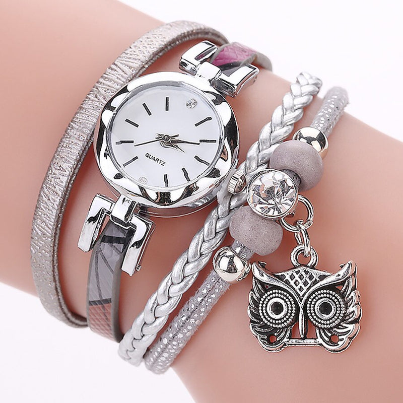 Fashion Analog Quartz Owl Pendant Bracelet Watch