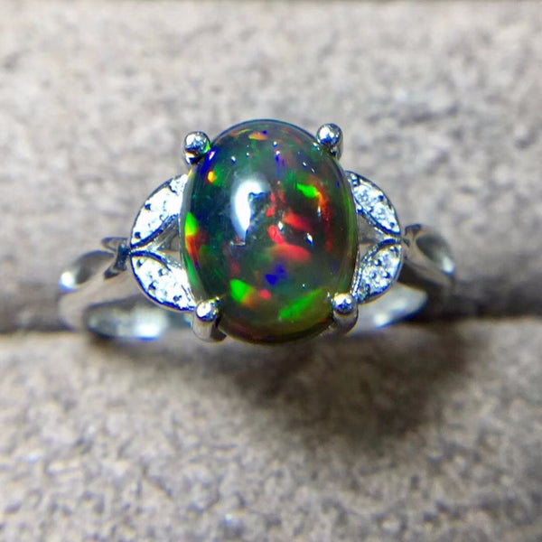 Sterling Silver 3 Carat Black Opal Ring for Women