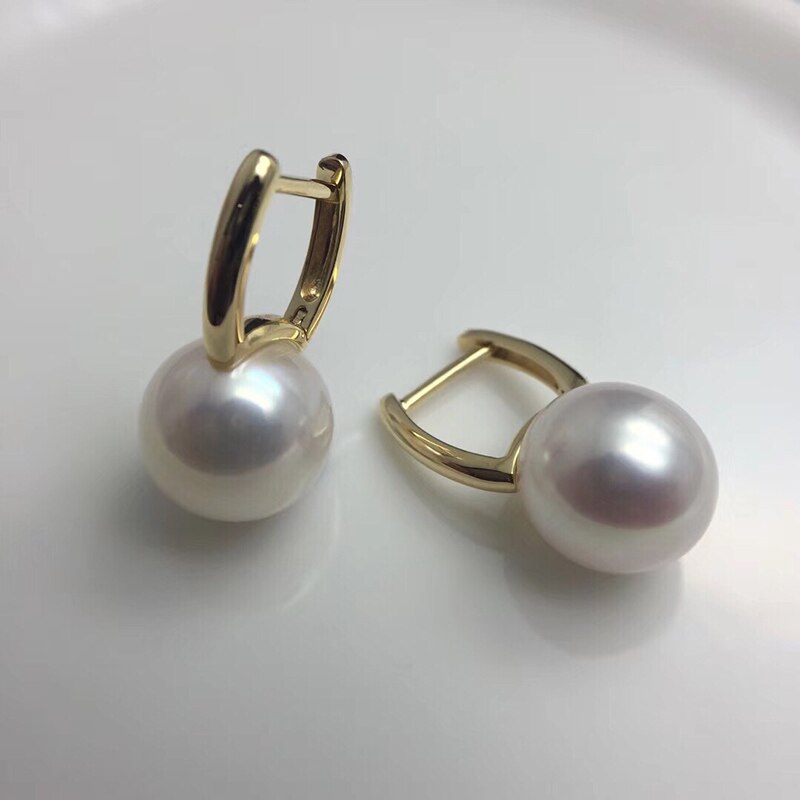 18K Gold Hoop Earrings with 9.5mm Pearls for Women