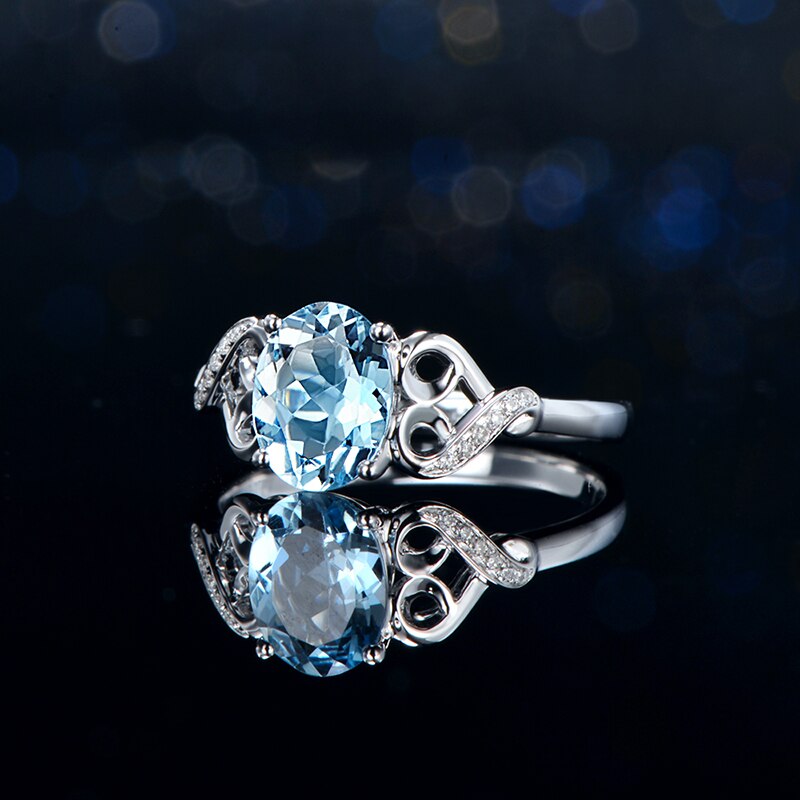 14k White Gold Aquamarine and Diamond Engagement Ring for Women