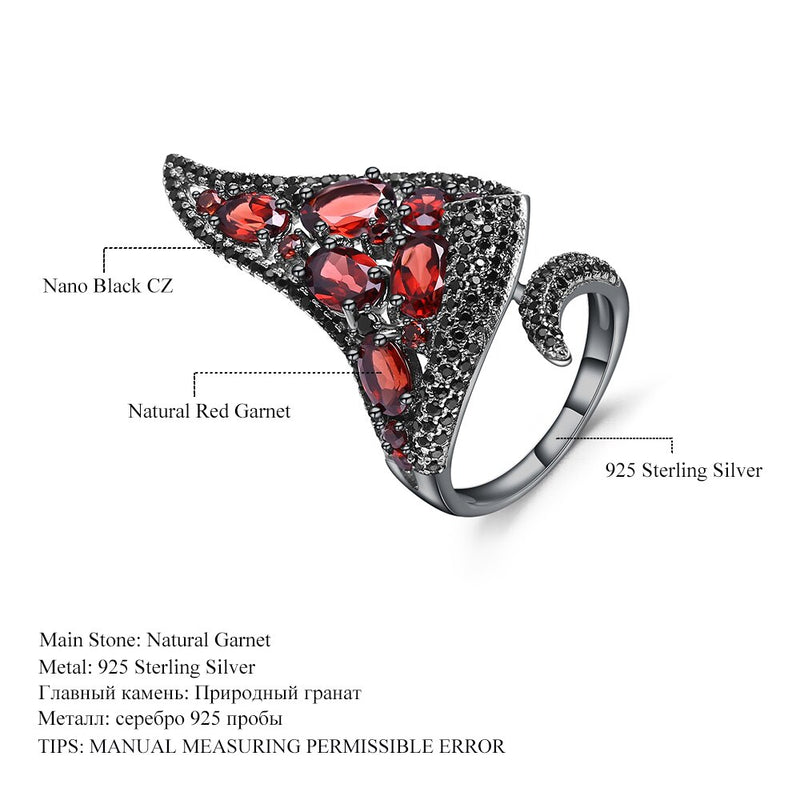 GEMS BALLET 925 Sterling Silver Natural Red Garnet Gothic Style Drop Earrings & Ring Jewelry Sets
