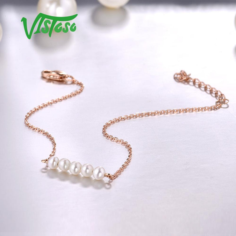 14K Rose Gold Pearl Bracelet for Women