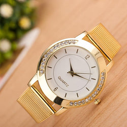 Students Lovers Lady Watches Fashion Women Crystal Golden Stainless Steel Analog Quartz Wrist Watch orologio donna ceasuri *A