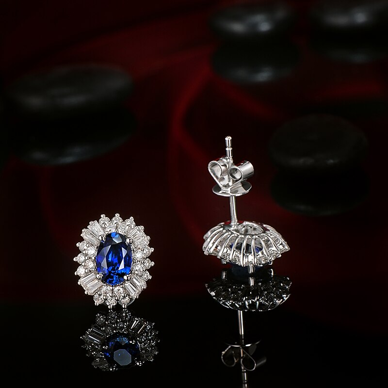 14kt White Gold Blue Sapphire and Diamond Earrings for Women