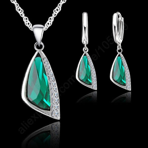 Trendy 925 Sterling Silver Cubic Zirconia Fashion Necklace Pendant & Earrings Jewelry Set