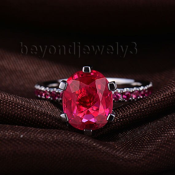 14K White Gold Red Ruby Ring for Women