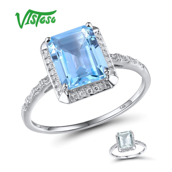 14K White Gold Limpid Sky Blue Topaz and Green Amethyst Ring for Women