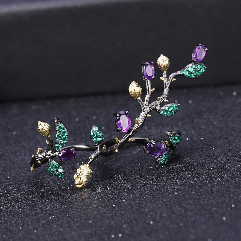 Sterling Silver Amethyst Cocktail Ring and Earrings Set for Women