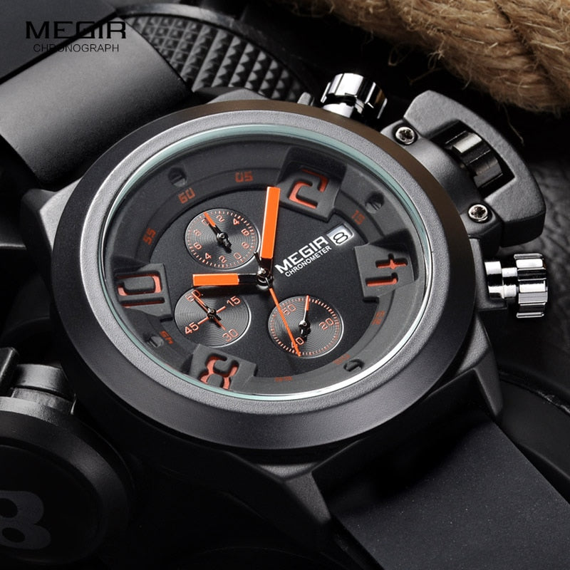 Silicon Silicone Sport Quartz Analog Chronograph Watch for Men with Calendar.