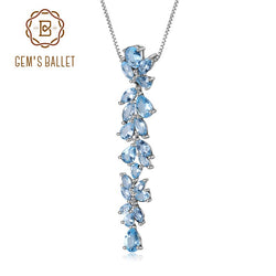 GEMS BALLET 925 Sterling Sliver 14.33Ct Natural Sky Blue Topaz Leaves Pendant Necklace