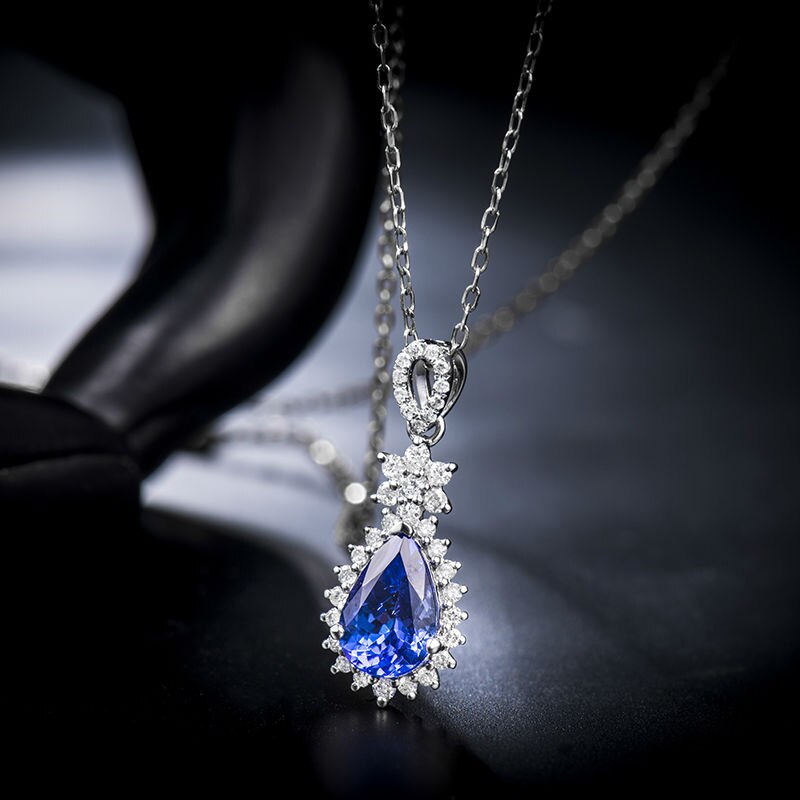 18K White Gold Tanzanite Diamond Accent Pendant for Women