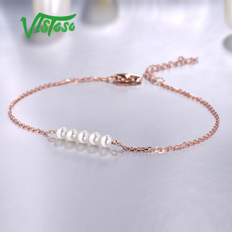 14K Rose Gold Pearl Bracelet for Women