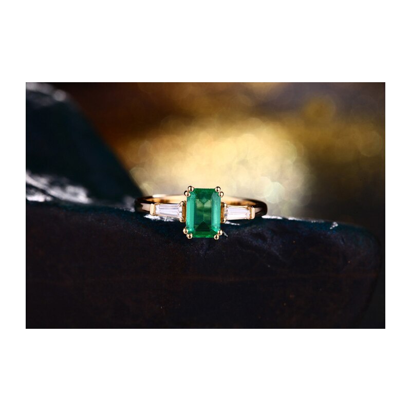 14k Gold Emerald Diamond Engagement Ring for Women