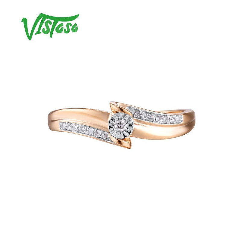 VISTOSO Pure 14K 585 Two-Tone Gold Sparkling Illusion-Set Miracle Plate Diamond Ring