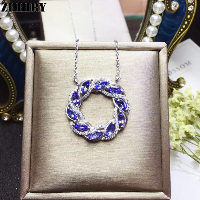 ZHHIRY 925 Sterling Silver Natural Tanzanite Real Blue Gems Stone Pendant Necklace