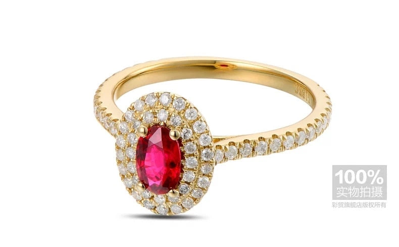 Yellow Gold 0.58ct Ruby & 0.49ct Diamond Ring for Women