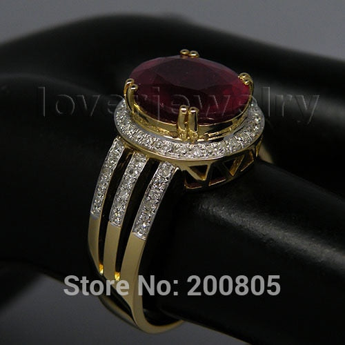 14K Yellow Gold Red Ruby 4.50CTW Diamond Ring for Women