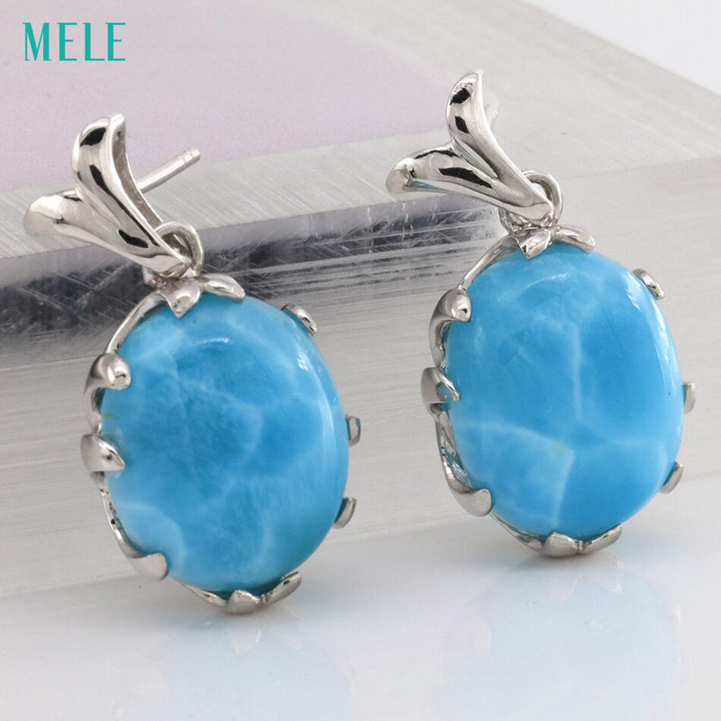 Sterling Silver Deep Blue Larimar Oval Earrings