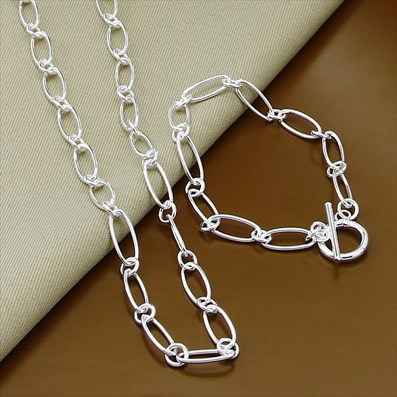 Sterling Silver Jewelry Set with Necklace and Bracelet for Women