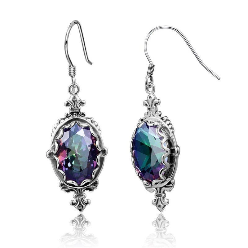Szjinao 925 Sterling Silver Mystic Rainbow Topaz Pendant Earrings & Ring Jewelry Set