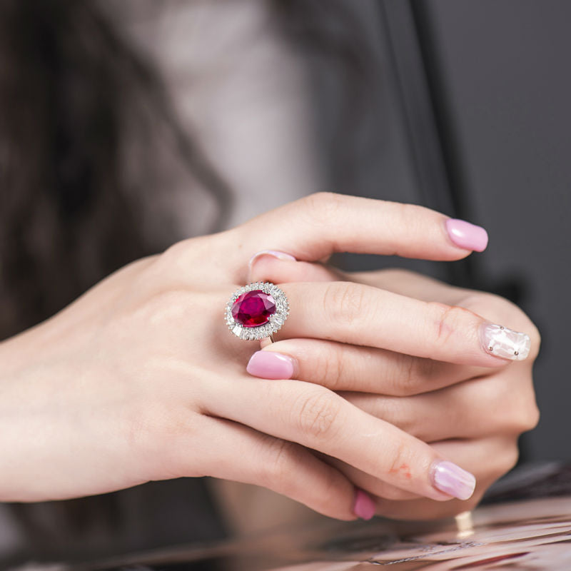 18K White Gold Natural Diamond Red Ruby Ring