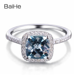 14K White Gold 1.2CT Aquamarine Cushion-Cut Ring for Women