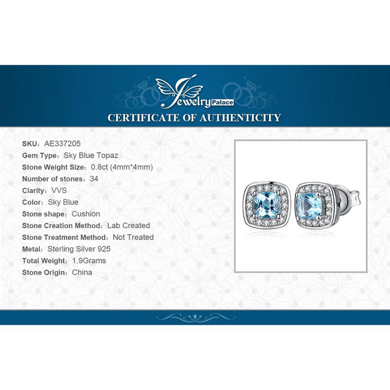 925 Sterling Silver Cushion Cut Sky Blue Topaz Halo Stud Earrings for Women