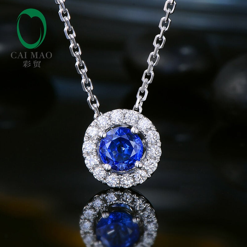 14kt White Gold Sapphire Halo Diamond Pendant for Women