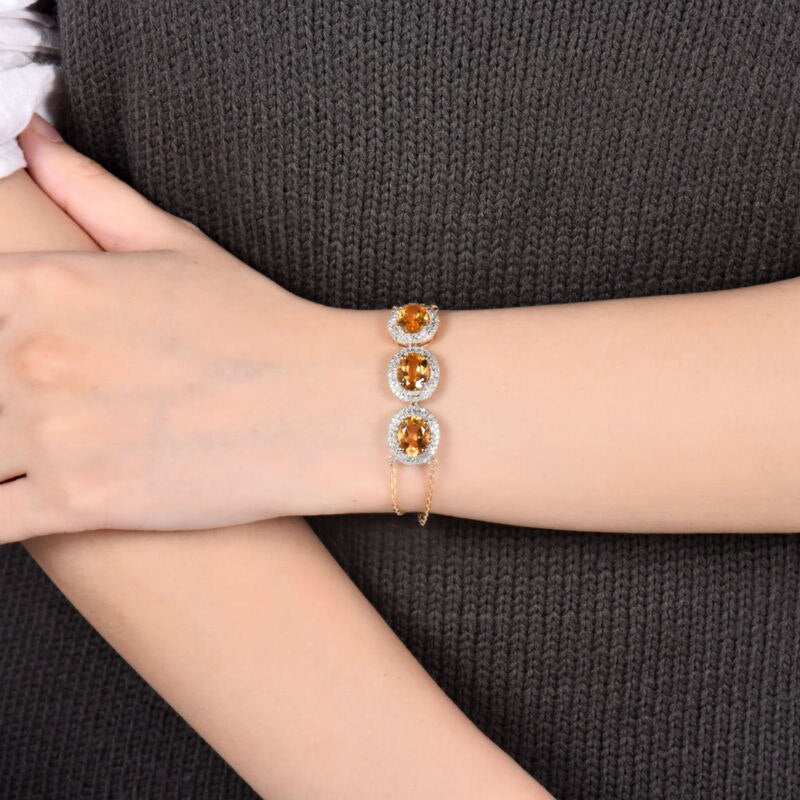 14K Yellow Gold Citrine & Diamond Bracelet for Her