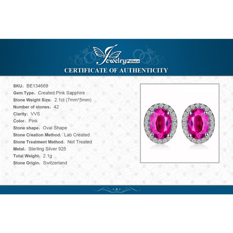 Sterling Silver Oval Pink Sapphire Earrings for Women