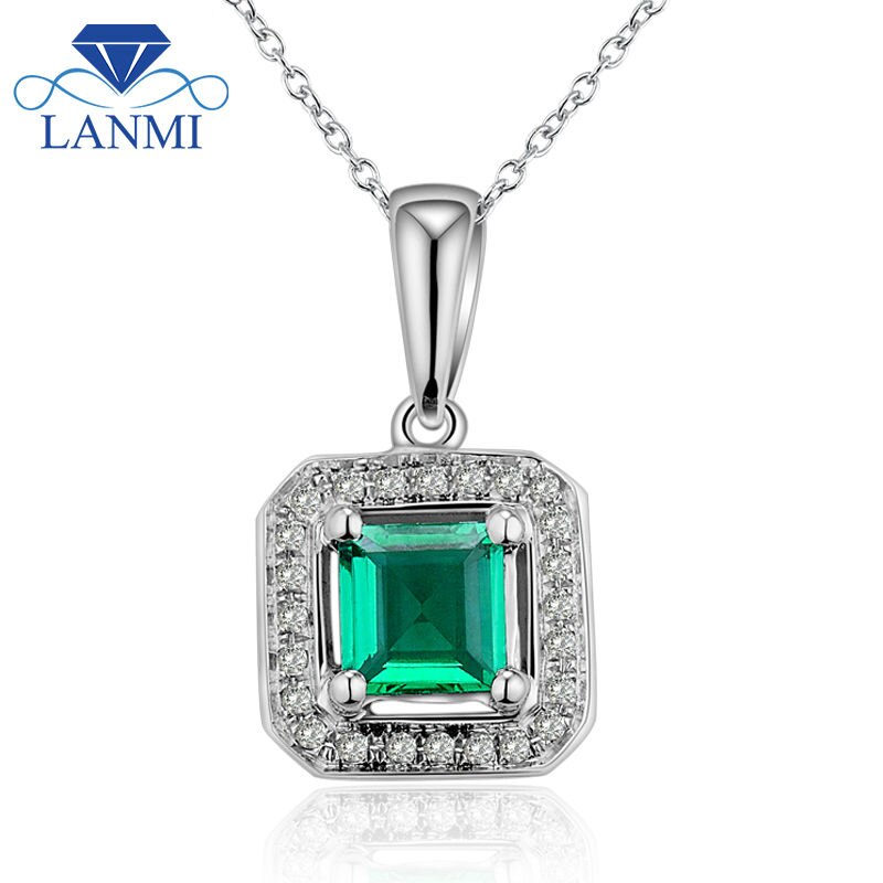 Solid 14Kt White Gold Emerald Pendant for Women