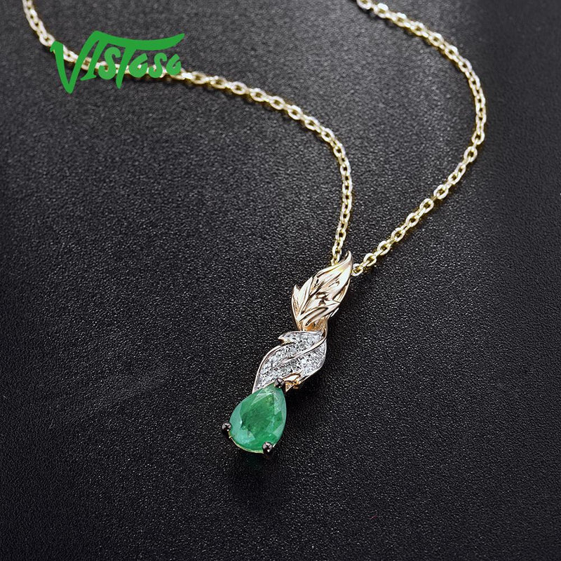 14K Yellow Gold Emerald Diamond Pendant for Women