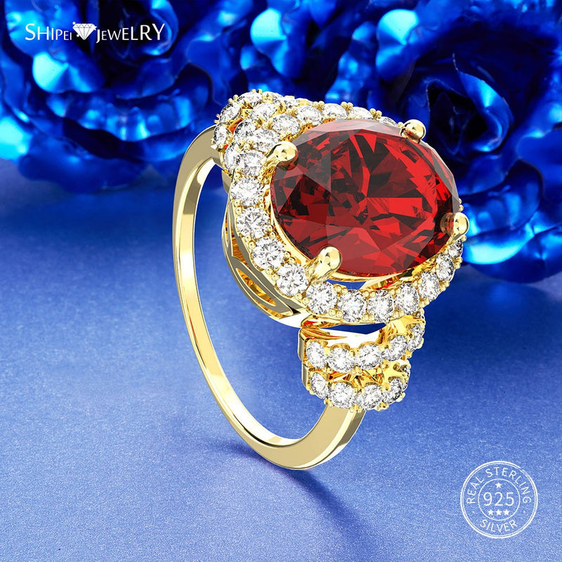 Shipei Genuine Ruby Ring Silver 925 Jewelry For Women Gold Wedding Ring Gemstone Engagement Anniversary Gift