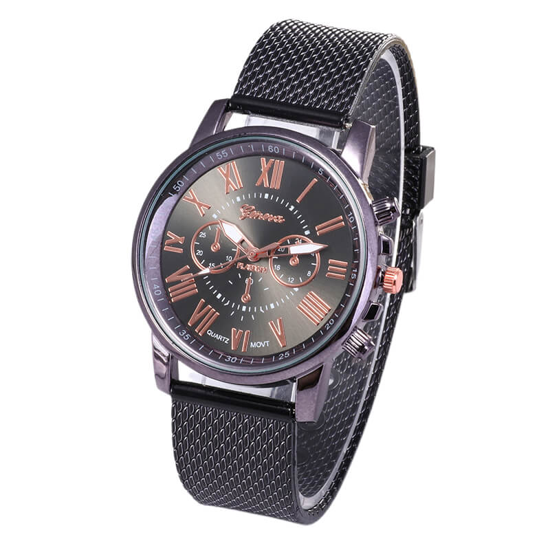 Foloy High-Quality Digital Geneva Roman Numerals Faux Leather Analog Quartz Ladies Watch