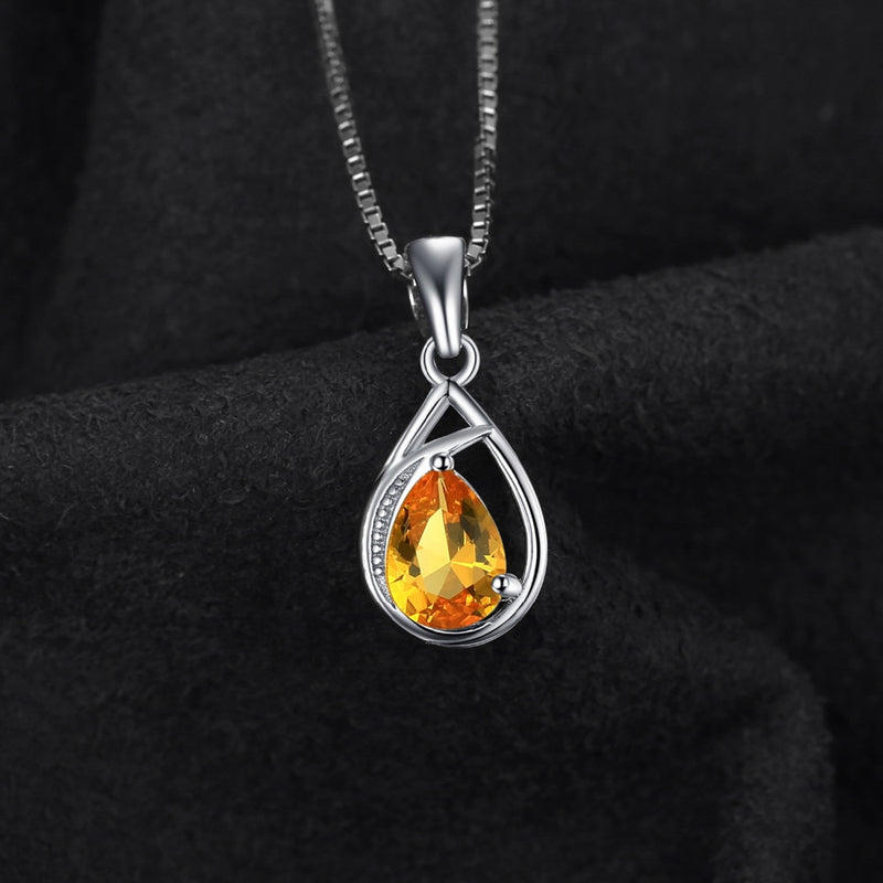 Sterling Silver Pear Created Orange Sapphire Pendant for Woman