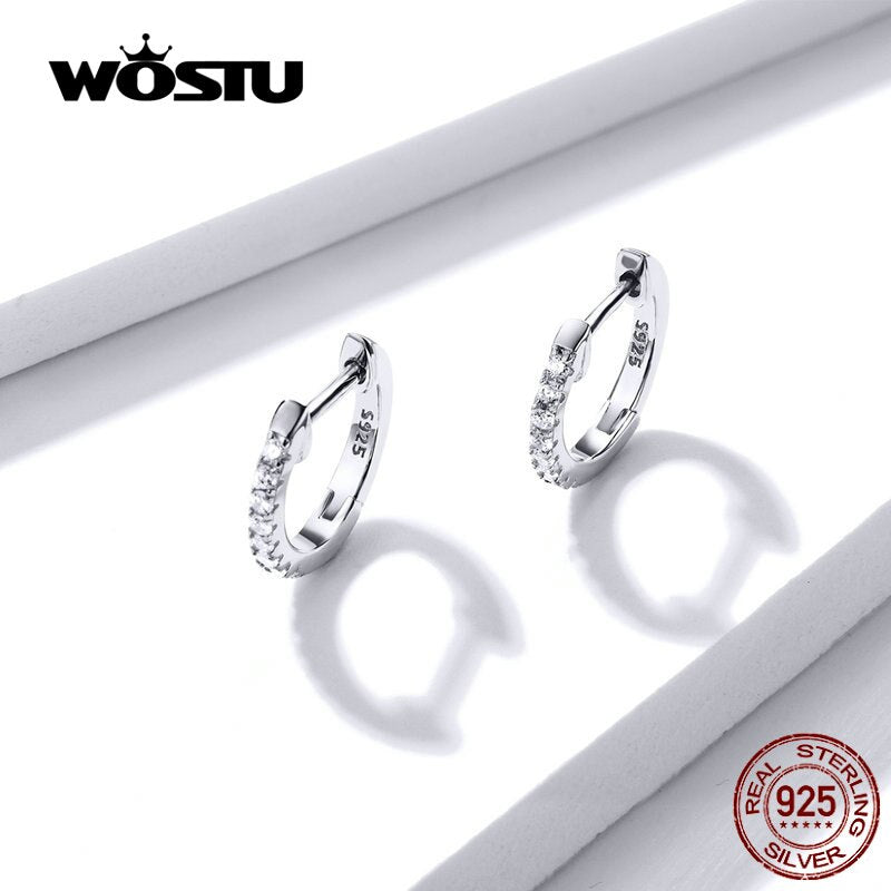 WOSTU 925 Sterling Silver Authentic Clear Zircon Hoop Earrings