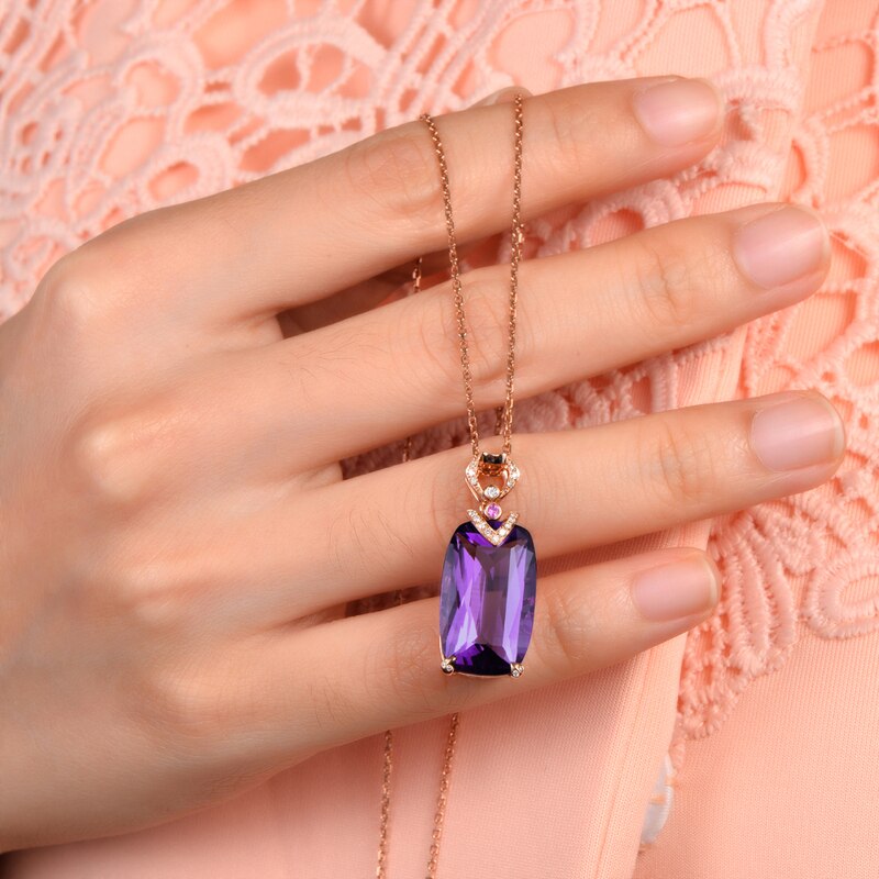 18K Gold Amethyst & Diamond Engagement Pendant for Her