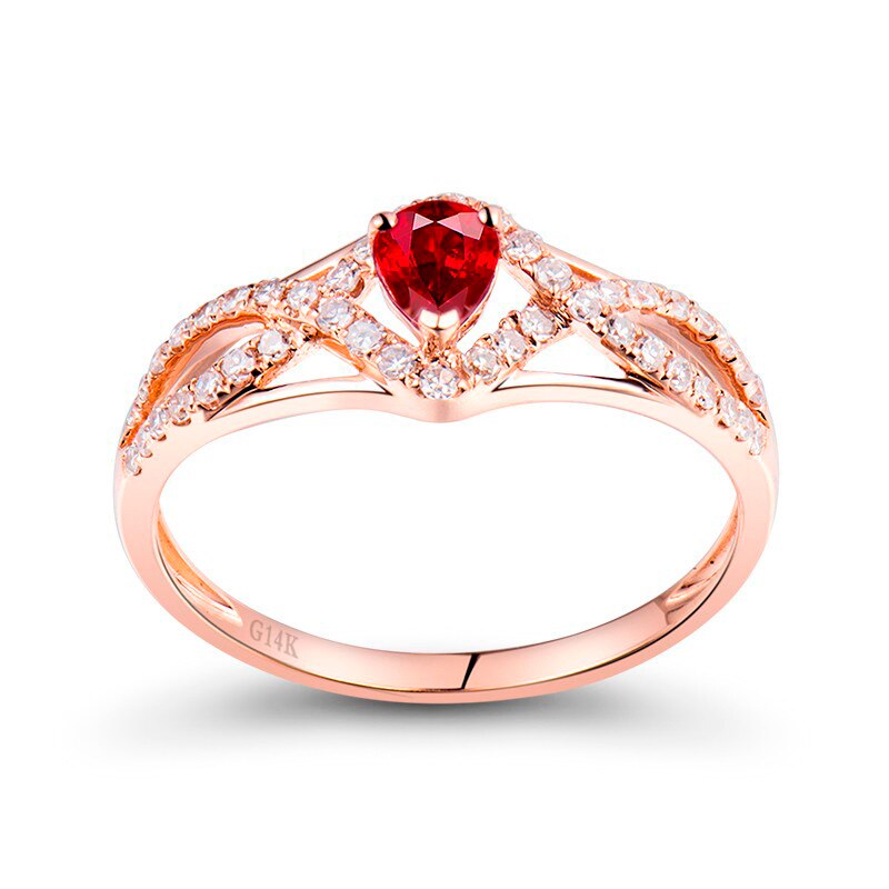 14K Rose Gold Red Ruby and Diamond Ring for Women