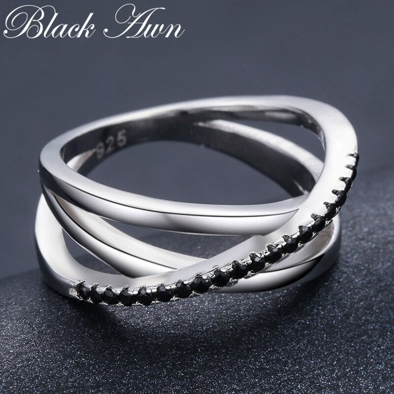 Bijoux 925 Sterling Silver Classic 3.9g Baguet Row Black Spinel Ring