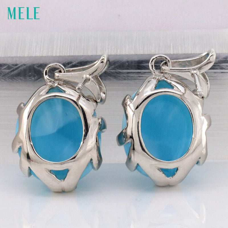 Sterling Silver Deep Blue Larimar Oval Earrings