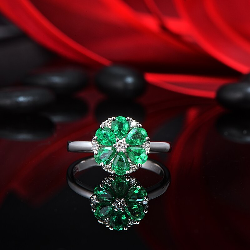 14k White Gold Emerald and Diamond Engagement Ring for Her